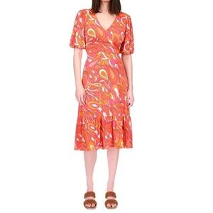 Michael Kors Pink and Orange Abstract Midi Dress